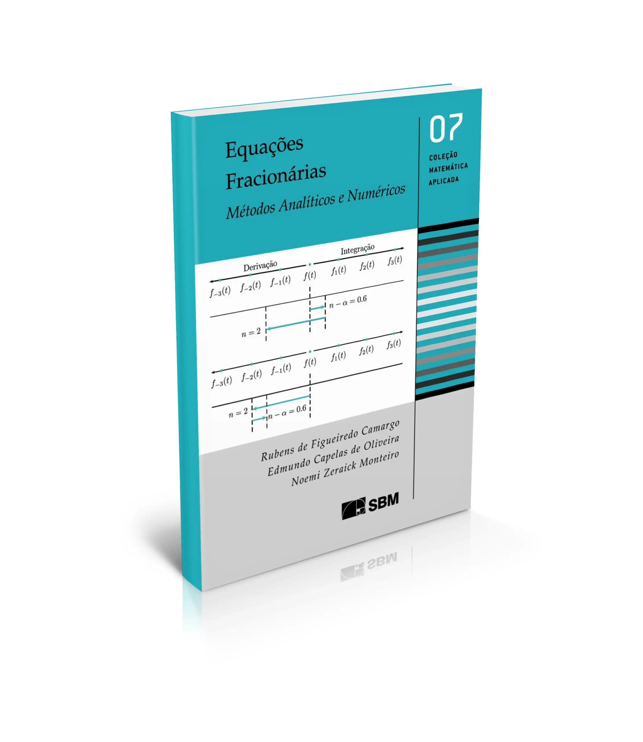 Mockup do livro Equações Fracionárias Métodos Analíticos e Numéricos, Editora SBM, exibindo a capa em formato físico